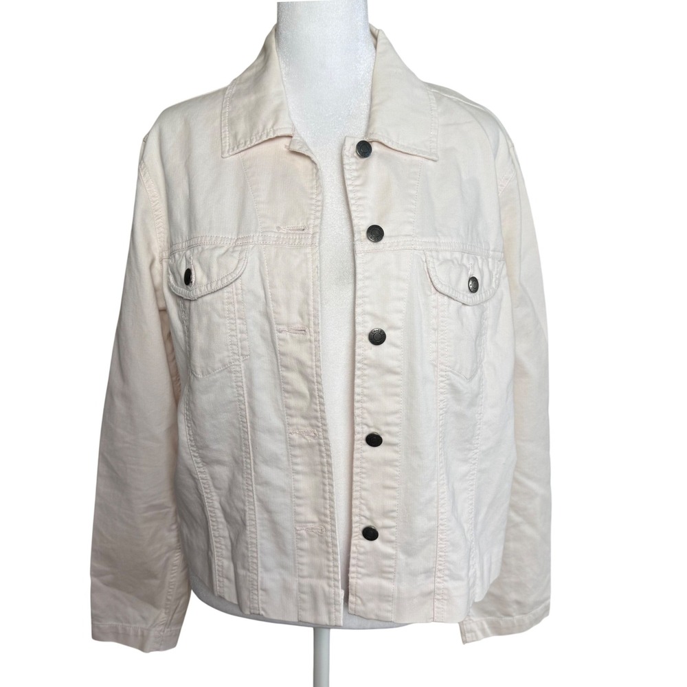 Vintage Chico's Denim Jacket Womens Small Pale Pink Cotton Textured Trucker Coat